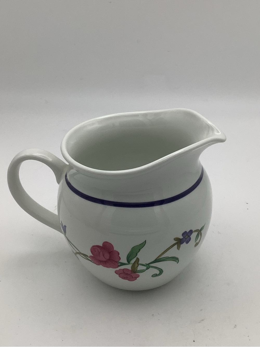 Lenox Rose Garden White Ceramic Creamer with Pink and Purple Floral Motif